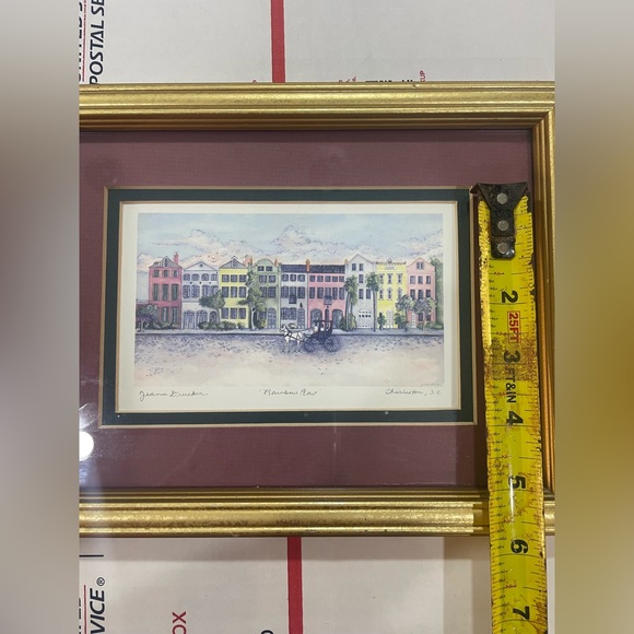 Vintage framed 8 x 10 print Rainbow Row Charleston, SC. Signed by Jeanie Drucker - Picture 7 of 13